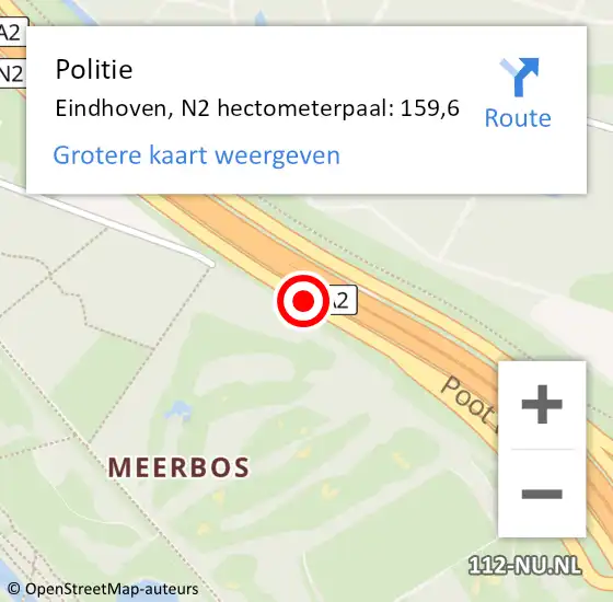 Locatie op kaart van de 112 melding: Politie Eindhoven, N2 hectometerpaal: 159,6 op 16 februari 2024 07:13