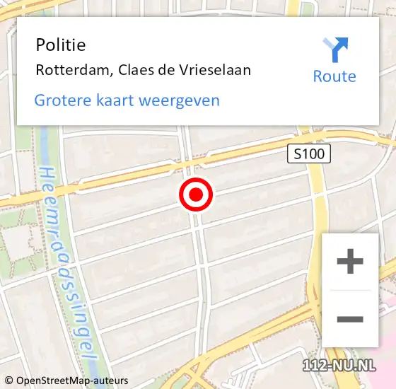 Locatie op kaart van de 112 melding: Politie Rotterdam, Claes de Vrieselaan op 16 februari 2024 07:25