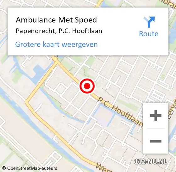 Locatie op kaart van de 112 melding: Ambulance Met Spoed Naar Papendrecht, P.C. Hooftlaan op 16 februari 2024 07:40