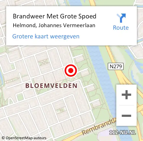 Locatie op kaart van de 112 melding: Brandweer Met Grote Spoed Naar Helmond, Johannes Vermeerlaan op 16 februari 2024 07:43