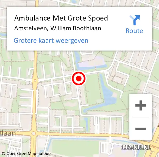 Locatie op kaart van de 112 melding: Ambulance Met Grote Spoed Naar Amstelveen, William Boothlaan op 16 februari 2024 07:46