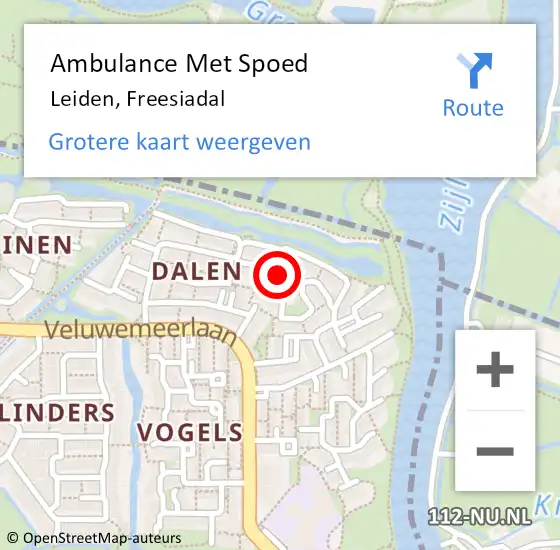 Locatie op kaart van de 112 melding: Ambulance Met Spoed Naar Leiden, Freesiadal op 16 februari 2024 07:50