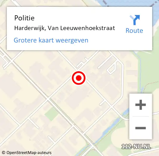 Locatie op kaart van de 112 melding: Politie Harderwijk, Van Leeuwenhoekstraat op 16 februari 2024 07:58