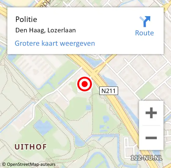 Locatie op kaart van de 112 melding: Politie Den Haag, Lozerlaan op 16 februari 2024 08:01