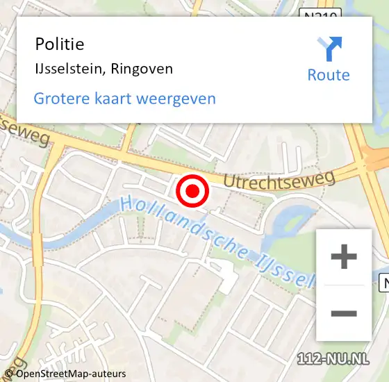 Locatie op kaart van de 112 melding: Politie IJsselstein, Ringoven op 16 februari 2024 08:06