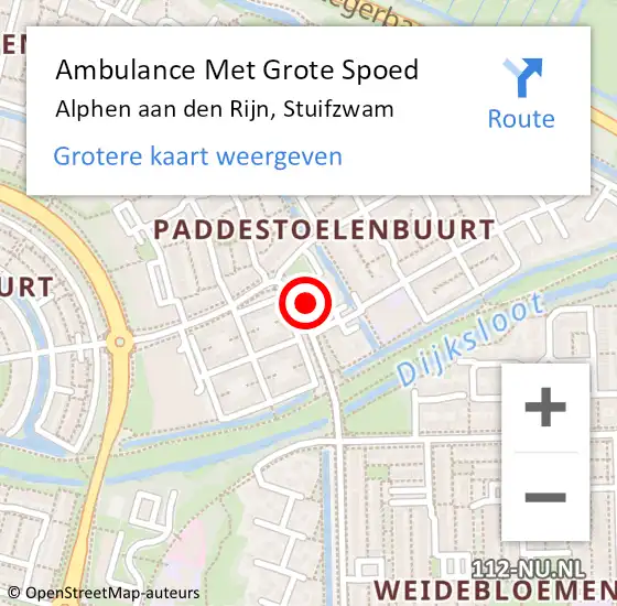 Locatie op kaart van de 112 melding: Ambulance Met Grote Spoed Naar Alphen aan den Rijn, Stuifzwam op 16 februari 2024 08:14