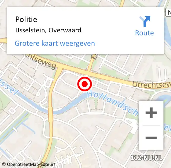 Locatie op kaart van de 112 melding: Politie IJsselstein, Overwaard op 16 februari 2024 08:16