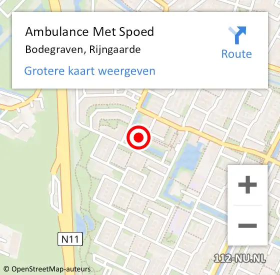Locatie op kaart van de 112 melding: Ambulance Met Spoed Naar Bodegraven, Rijngaarde op 16 februari 2024 09:01