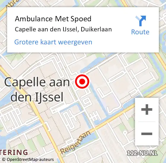 Locatie op kaart van de 112 melding: Ambulance Met Spoed Naar Capelle aan den IJssel, Duikerlaan op 16 februari 2024 09:17