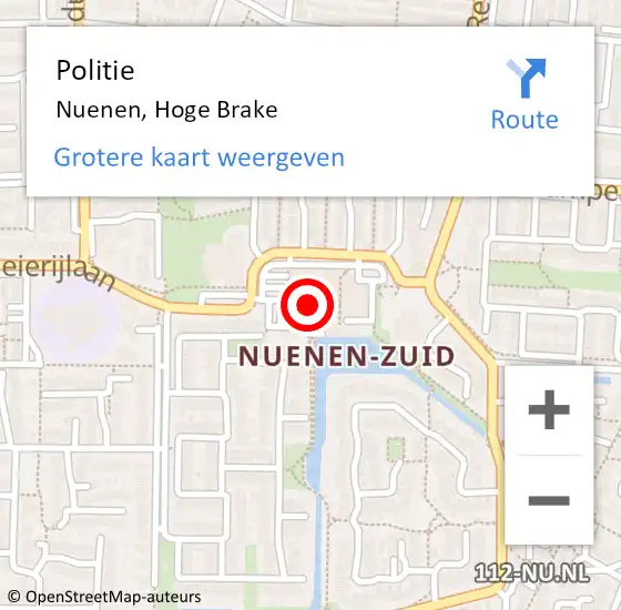 Locatie op kaart van de 112 melding: Politie Nuenen, Hoge Brake op 16 februari 2024 09:29