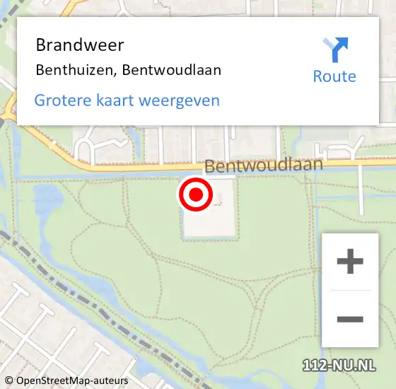 Locatie op kaart van de 112 melding: Brandweer Benthuizen, Bentwoudlaan op 16 februari 2024 09:42