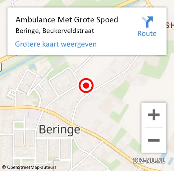 Locatie op kaart van de 112 melding: Ambulance Met Grote Spoed Naar Beringe, Beukerveldstraat op 26 september 2014 06:19