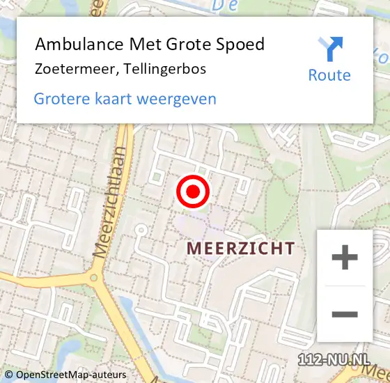 Locatie op kaart van de 112 melding: Ambulance Met Grote Spoed Naar Zoetermeer, Tellingerbos op 16 februari 2024 10:07