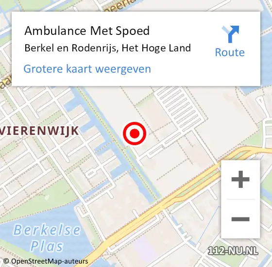 Locatie op kaart van de 112 melding: Ambulance Met Spoed Naar Berkel en Rodenrijs, Het Hoge Land op 16 februari 2024 10:15