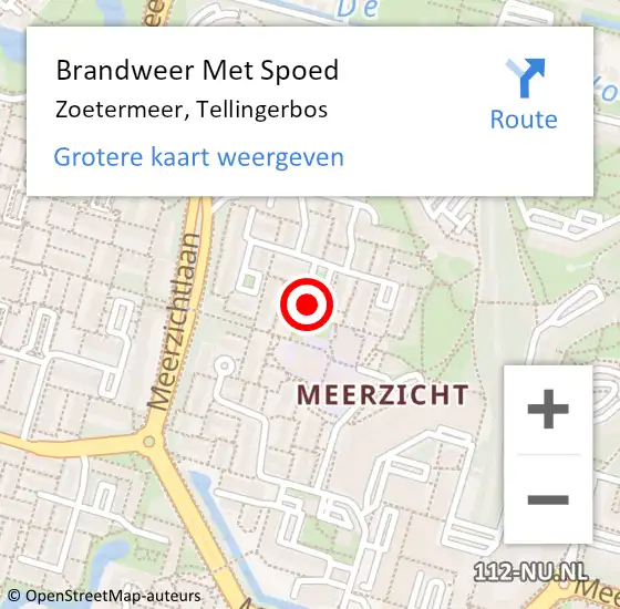 Locatie op kaart van de 112 melding: Brandweer Met Spoed Naar Zoetermeer, Tellingerbos op 16 februari 2024 10:22