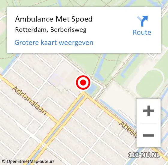 Locatie op kaart van de 112 melding: Ambulance Met Spoed Naar Rotterdam, Berberisweg op 16 februari 2024 10:26
