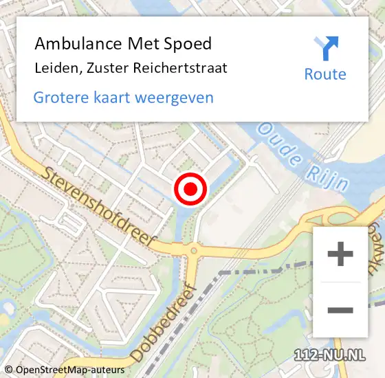 Locatie op kaart van de 112 melding: Ambulance Met Spoed Naar Leiden, Zuster Reichertstraat op 16 februari 2024 11:20