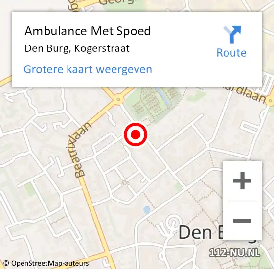 Locatie op kaart van de 112 melding: Ambulance Met Spoed Naar Den Burg, Kogerstraat op 16 februari 2024 11:26