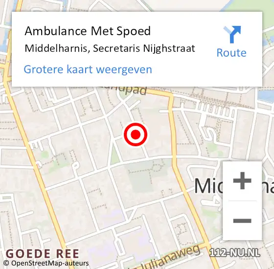 Locatie op kaart van de 112 melding: Ambulance Met Spoed Naar Middelharnis, Secretaris Nijghstraat op 16 februari 2024 11:31