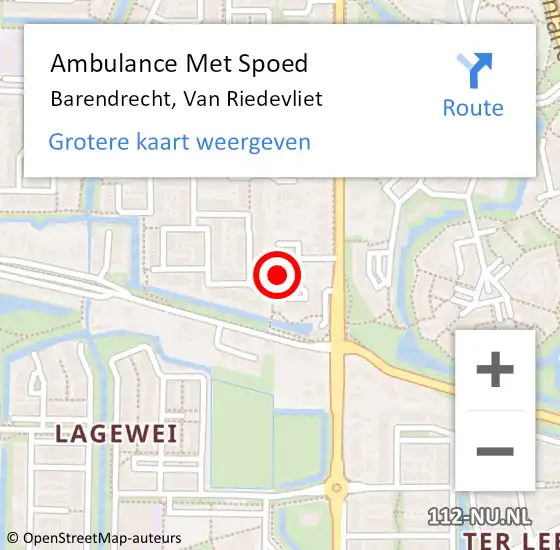 Locatie op kaart van de 112 melding: Ambulance Met Spoed Naar Barendrecht, Van Riedevliet op 16 februari 2024 11:39