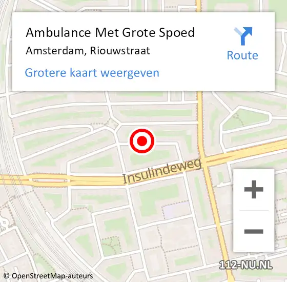 Locatie op kaart van de 112 melding: Ambulance Met Grote Spoed Naar Amsterdam, Riouwstraat op 16 februari 2024 11:42