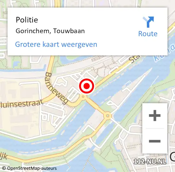 Locatie op kaart van de 112 melding: Politie Gorinchem, Touwbaan op 16 februari 2024 11:45
