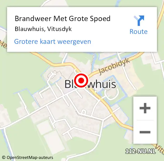 Locatie op kaart van de 112 melding: Brandweer Met Grote Spoed Naar Blauwhuis, Vitusdyk op 26 september 2014 07:20