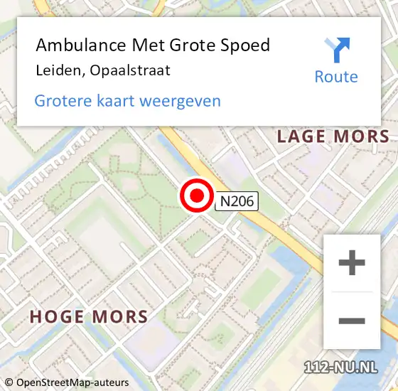 Locatie op kaart van de 112 melding: Ambulance Met Grote Spoed Naar Leiden, Opaalstraat op 16 februari 2024 11:56