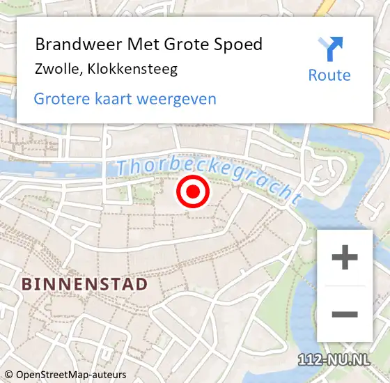 Locatie op kaart van de 112 melding: Brandweer Met Grote Spoed Naar Zwolle, Klokkensteeg op 16 februari 2024 12:04