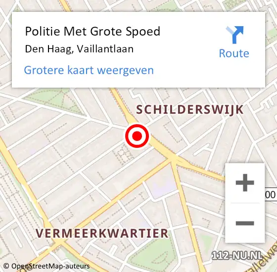 Locatie op kaart van de 112 melding: Politie Met Grote Spoed Naar Den Haag, Vaillantlaan op 16 februari 2024 12:07