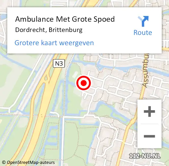 Locatie op kaart van de 112 melding: Ambulance Met Grote Spoed Naar Dordrecht, Brittenburg op 16 februari 2024 12:09