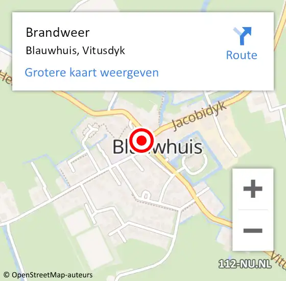 Locatie op kaart van de 112 melding: Brandweer Blauwhuis, Vitusdyk op 26 september 2014 07:23