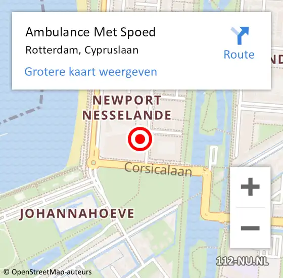 Locatie op kaart van de 112 melding: Ambulance Met Spoed Naar Rotterdam, Cypruslaan op 16 februari 2024 12:24