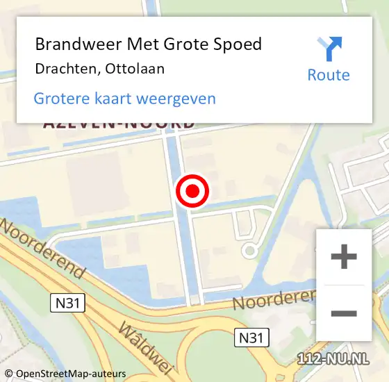 Locatie op kaart van de 112 melding: Brandweer Met Grote Spoed Naar Drachten, Ottolaan op 16 februari 2024 12:25