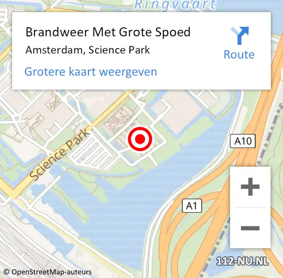 Locatie op kaart van de 112 melding: Brandweer Met Grote Spoed Naar Amsterdam, Science Park op 16 februari 2024 12:47