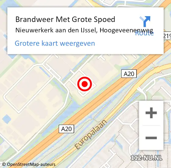 Locatie op kaart van de 112 melding: Brandweer Met Grote Spoed Naar Nieuwerkerk aan den IJssel, Hoogeveenenweg op 16 februari 2024 13:18