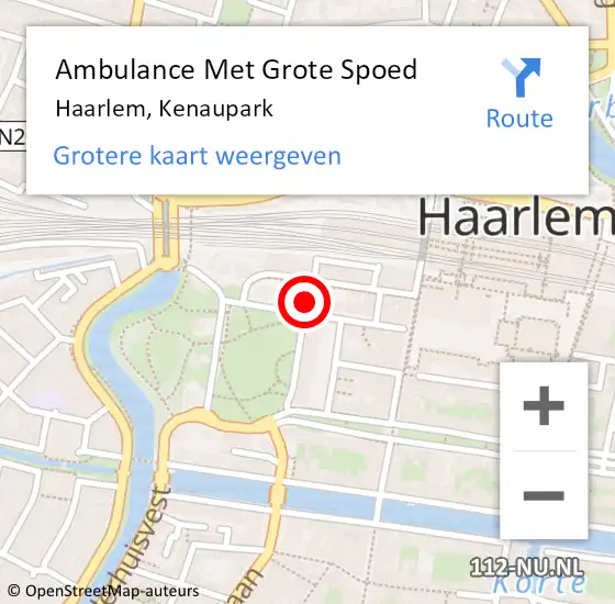 Locatie op kaart van de 112 melding: Ambulance Met Grote Spoed Naar Haarlem, Kenaupark op 16 februari 2024 13:51