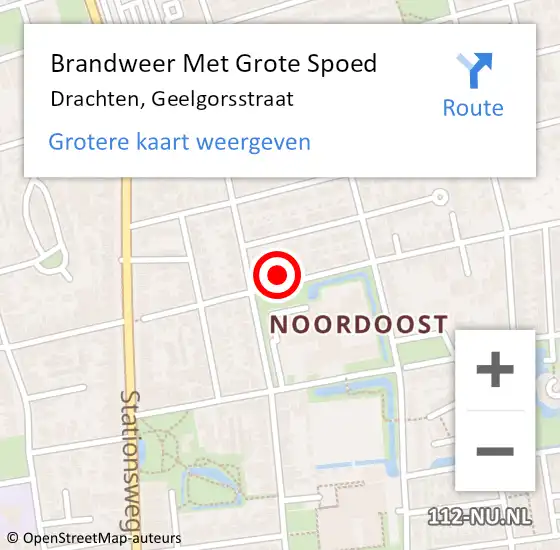 Locatie op kaart van de 112 melding: Brandweer Met Grote Spoed Naar Drachten, Geelgorsstraat op 16 februari 2024 13:56