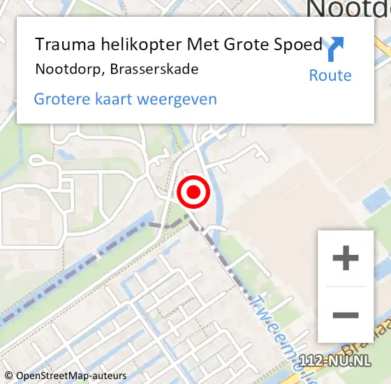 Locatie op kaart van de 112 melding: Trauma helikopter Met Grote Spoed Naar Nootdorp, Brasserskade op 16 februari 2024 14:00