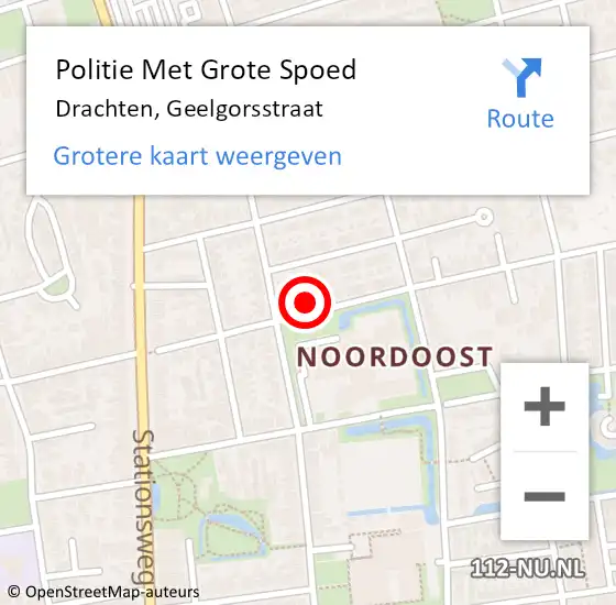 Locatie op kaart van de 112 melding: Politie Met Grote Spoed Naar Drachten, Geelgorsstraat op 16 februari 2024 14:02