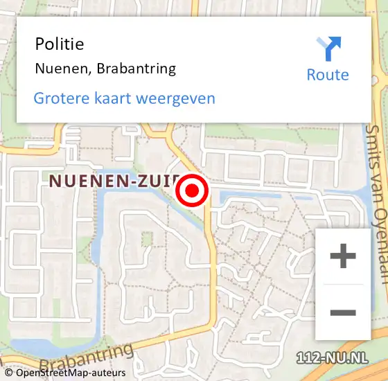 Locatie op kaart van de 112 melding: Politie Nuenen, Brabantring op 16 februari 2024 14:50