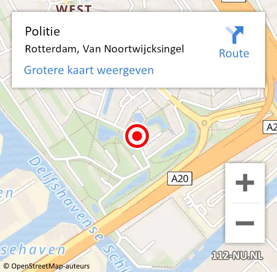 Locatie op kaart van de 112 melding: Politie Rotterdam, Van Noortwijcksingel op 16 februari 2024 14:53