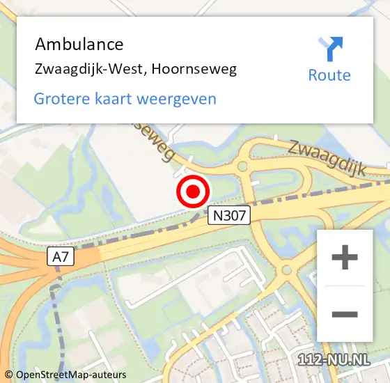 Locatie op kaart van de 112 melding: Ambulance Zwaagdijk-West, Hoornseweg op 16 februari 2024 14:54