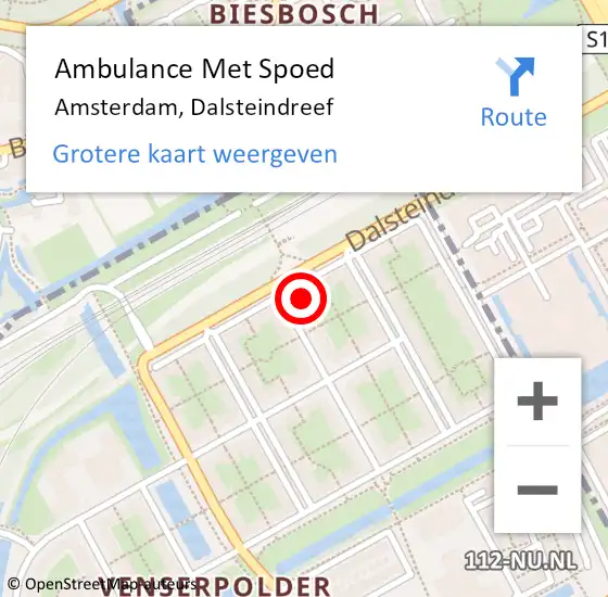 Locatie op kaart van de 112 melding: Ambulance Met Spoed Naar Amsterdam, Dalsteindreef op 16 februari 2024 14:56