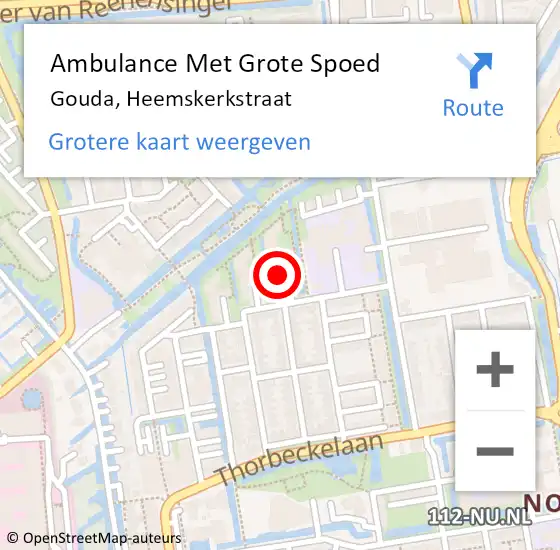 Locatie op kaart van de 112 melding: Ambulance Met Grote Spoed Naar Gouda, Heemskerkstraat op 16 februari 2024 15:03