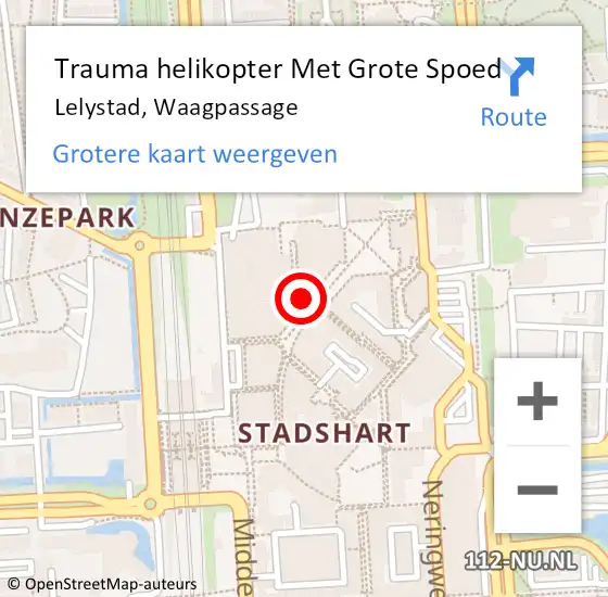 Locatie op kaart van de 112 melding: Trauma helikopter Met Grote Spoed Naar Lelystad, Waagpassage op 16 februari 2024 15:16