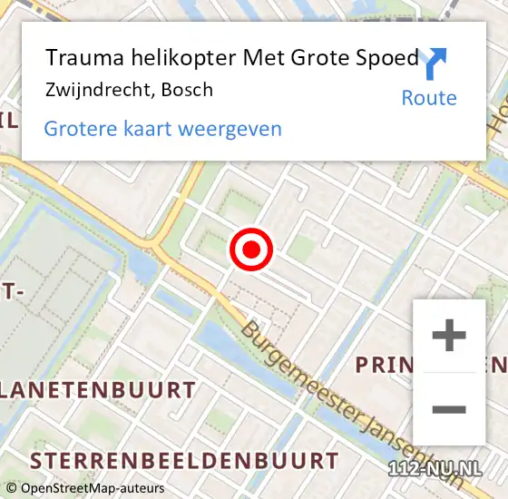 Locatie op kaart van de 112 melding: Trauma helikopter Met Grote Spoed Naar Zwijndrecht, Bosch op 16 februari 2024 15:27