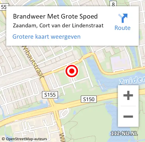 Locatie op kaart van de 112 melding: Brandweer Met Grote Spoed Naar Zaandam, Cort van der Lindenstraat op 16 februari 2024 15:34