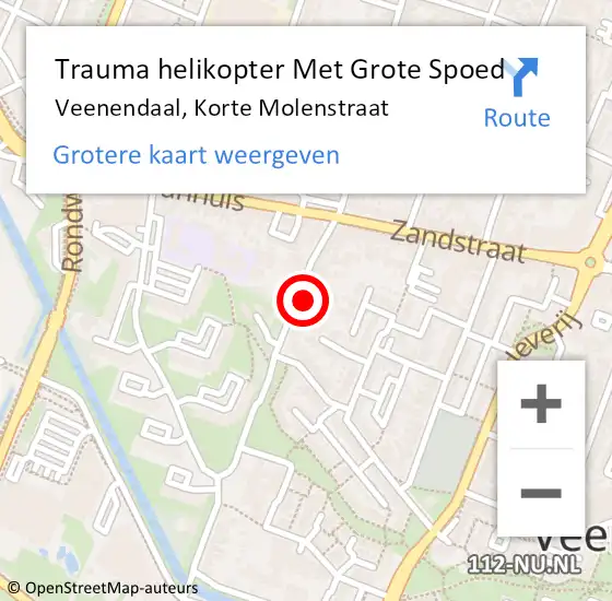 Locatie op kaart van de 112 melding: Trauma helikopter Met Grote Spoed Naar Veenendaal, Korte Molenstraat op 16 februari 2024 15:44