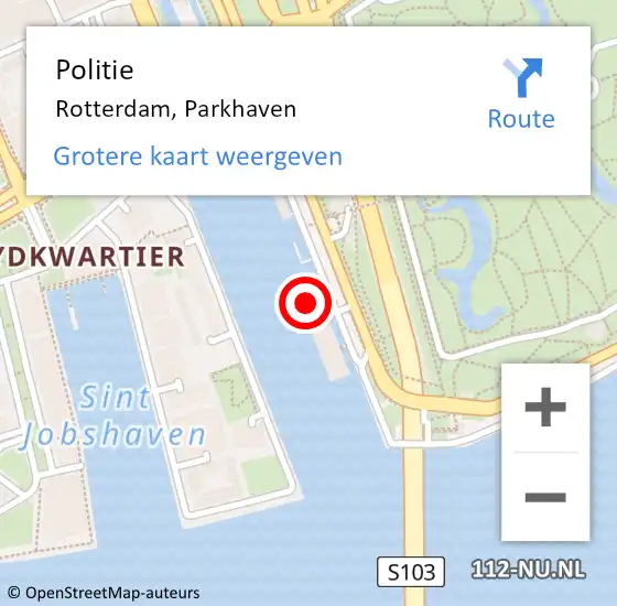 Locatie op kaart van de 112 melding: Politie Rotterdam, Parkhaven op 16 februari 2024 15:57